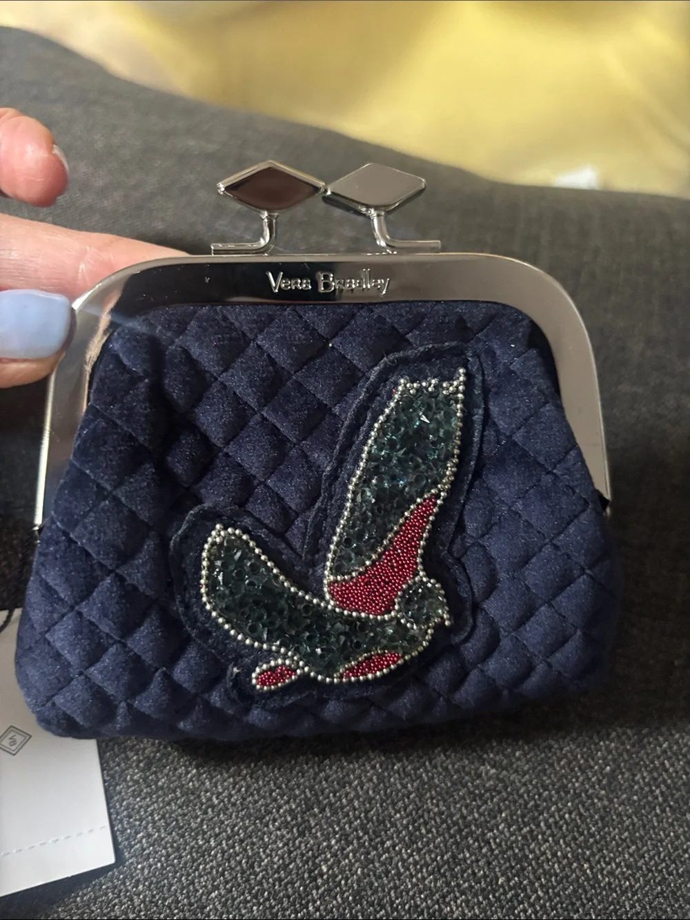 VERA BRADLEY ICONIC KISSLOCK COIN PURSE CLASSIC NAVY VELVET 2018 NWT BEADED NEW - Picture 5 of 13
